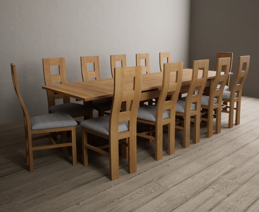 Product photograph of Extending Buxton 180cm Solid Oak Dining Table With 10 Brown Natural Chairs from Oak Furniture Superstore