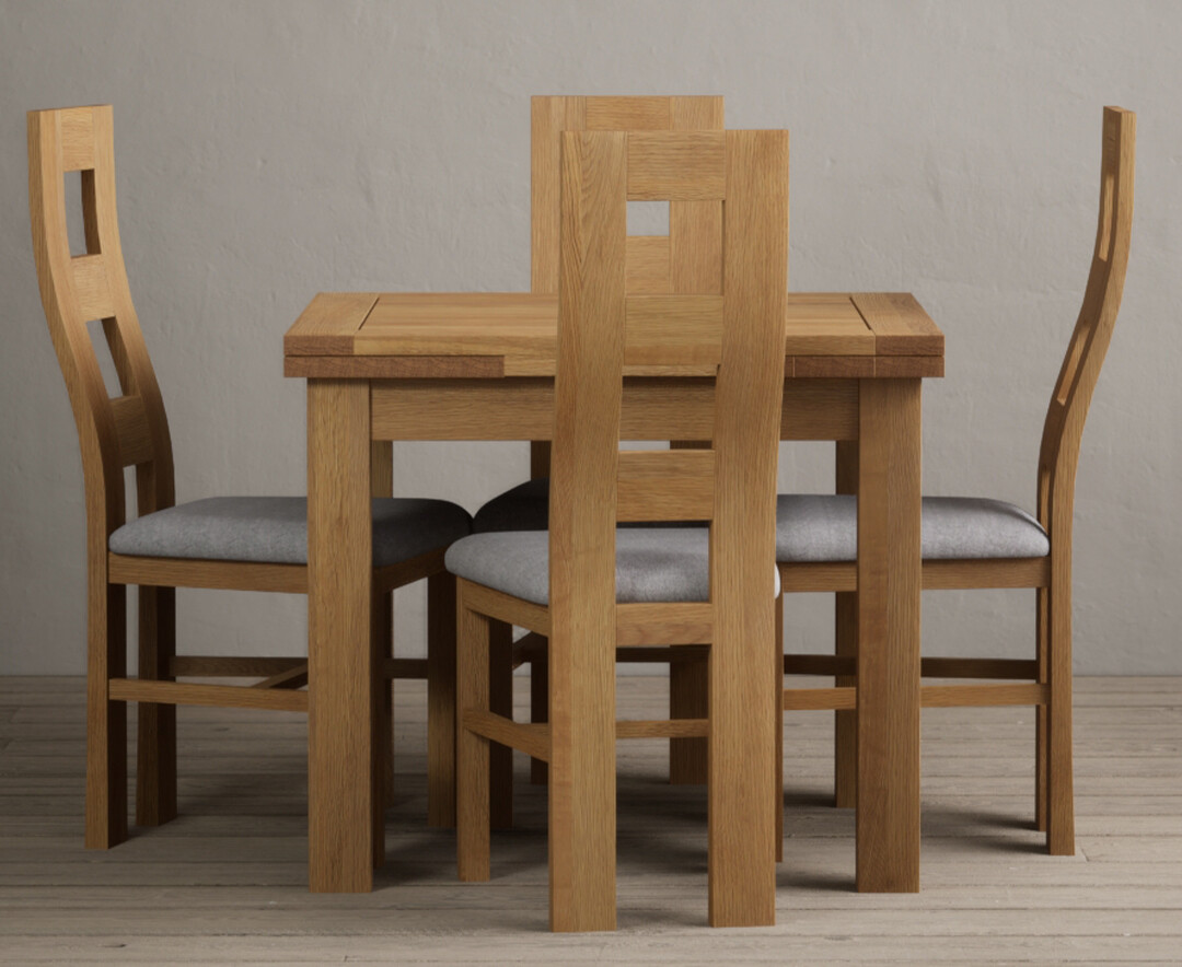 Product photograph of Extending Buxton 90cm Solid Oak Dining Table With 6 Blue Natural Chairs from Oak Furniture Superstore