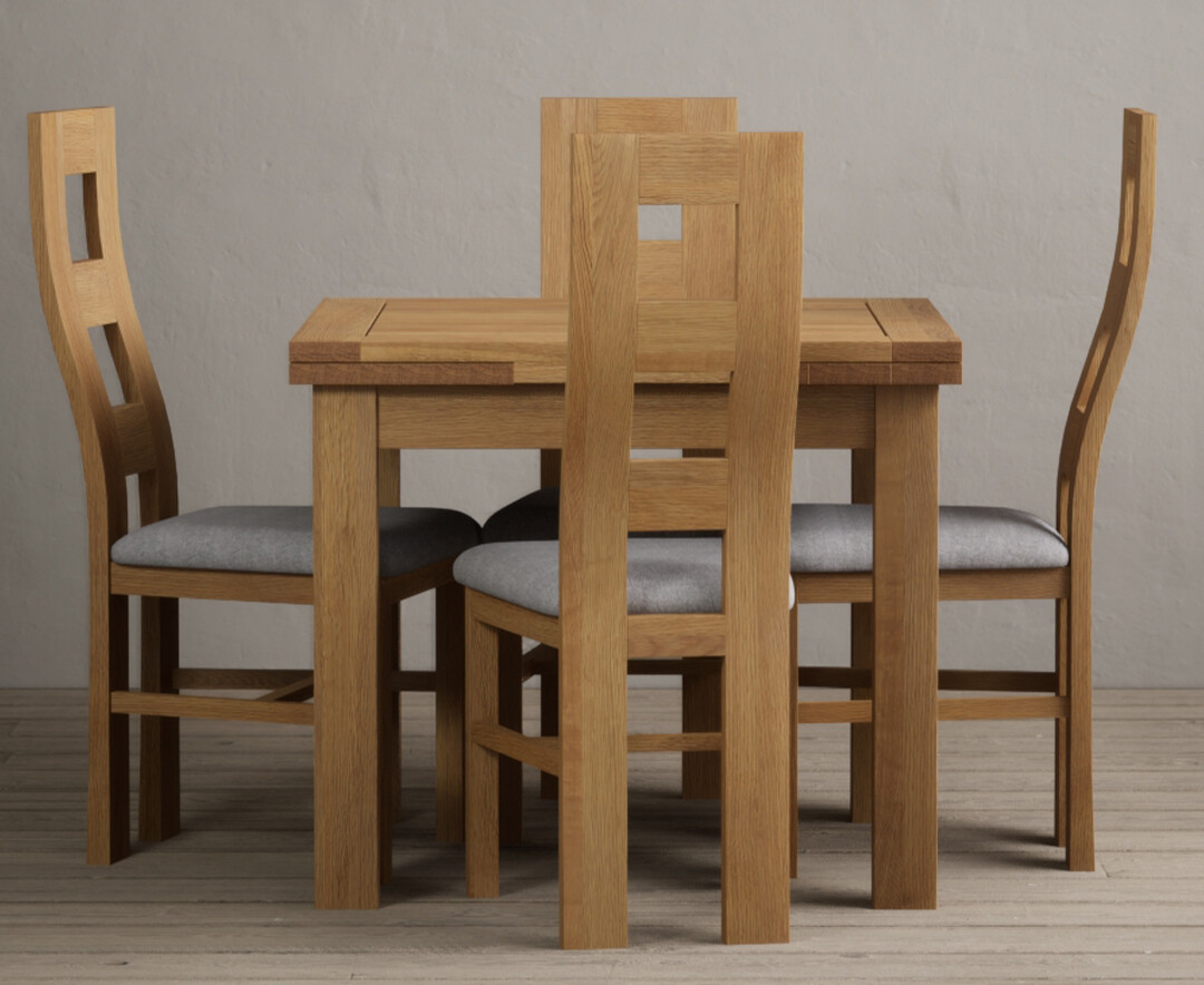 Extending Buxton 90cm Solid Oak Dining Table with 6 Light Grey Natural Chairs