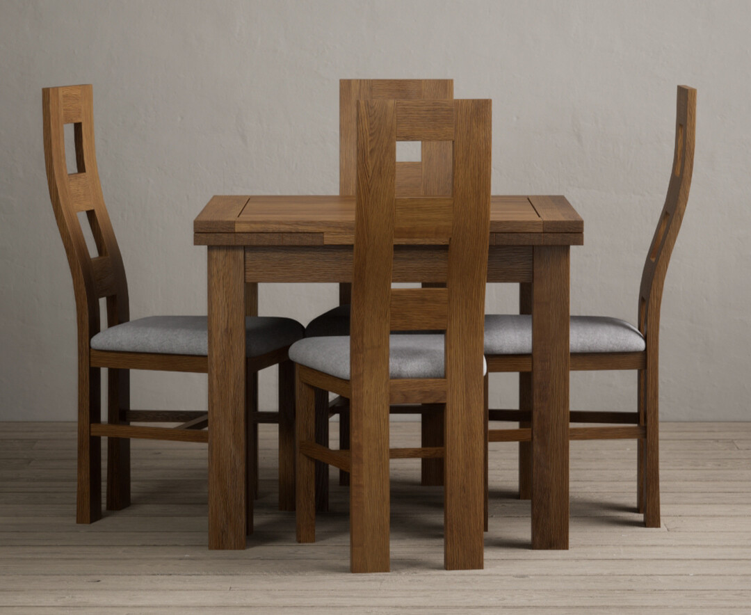 Photo 3 of Hampshire 90cm rustic solid oak extending dining table with 4 light grey rustic solid oak flow back chairs