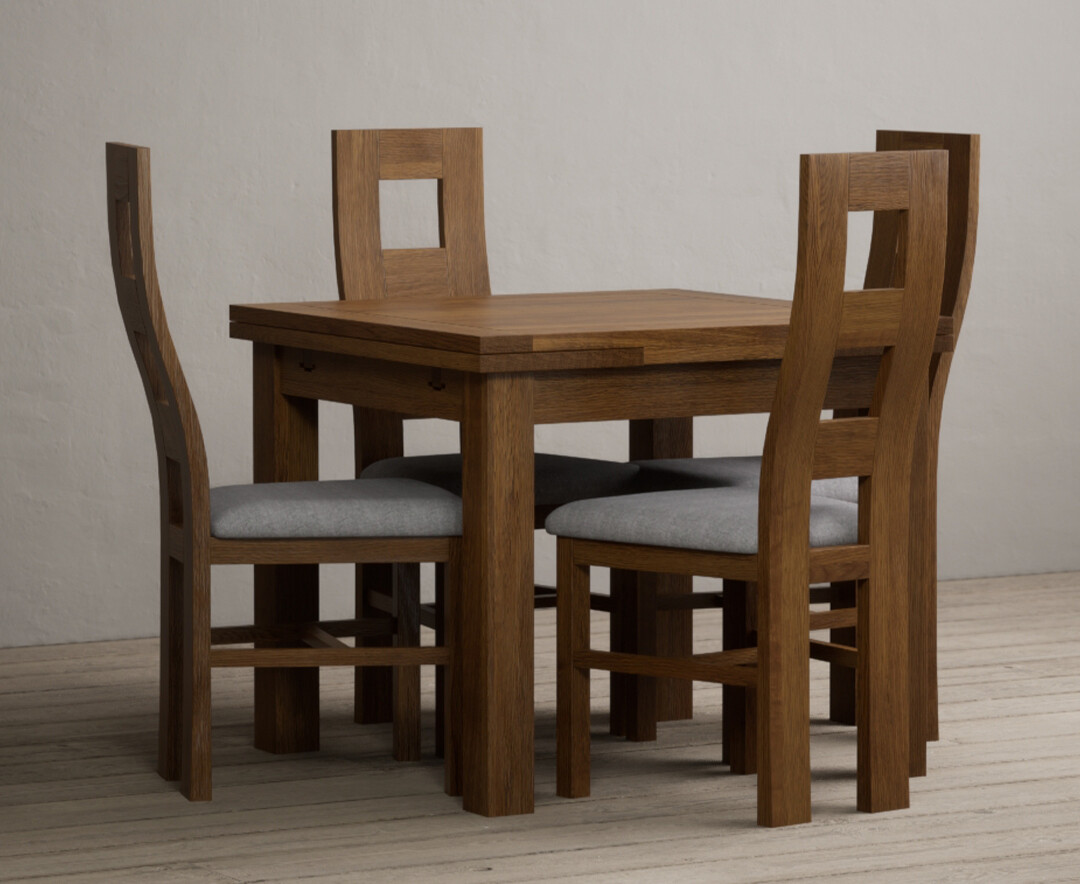 Product photograph of Hampshire 90cm Rustic Solid Oak Extending Dining Table With 4 Light Grey Rustic Solid Oak Flow Back Chairs from Oak Furniture Superstore