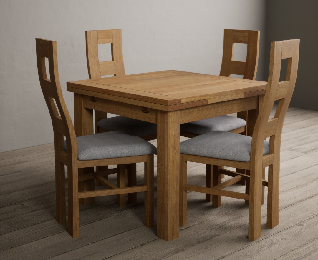 Product photograph of Hampshire 90cm Solid Oak Extending Dining Table With 4 Light Grey Natural Solid Oak Flow Back Chairs from Oak Furniture Superstore