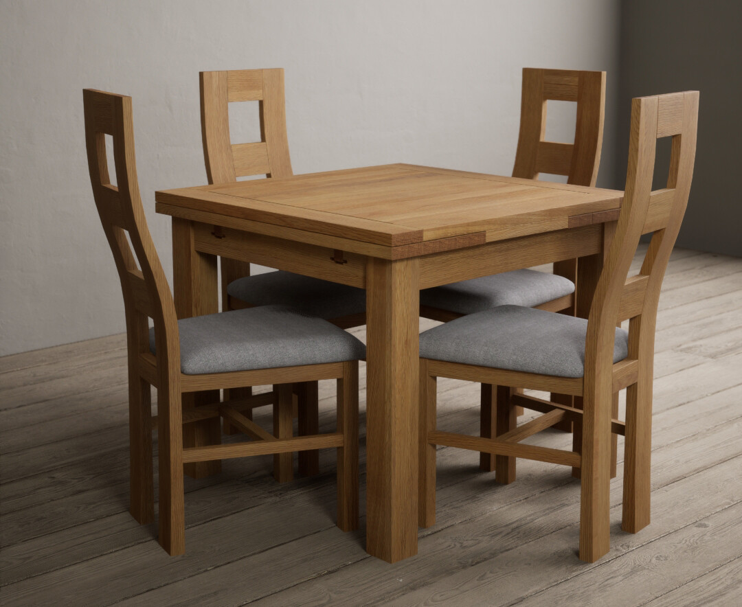 Hampshire 90cm Solid Oak Extending Dining Table With 6 Light Grey Natural Solid Oak Flow Back Chairs