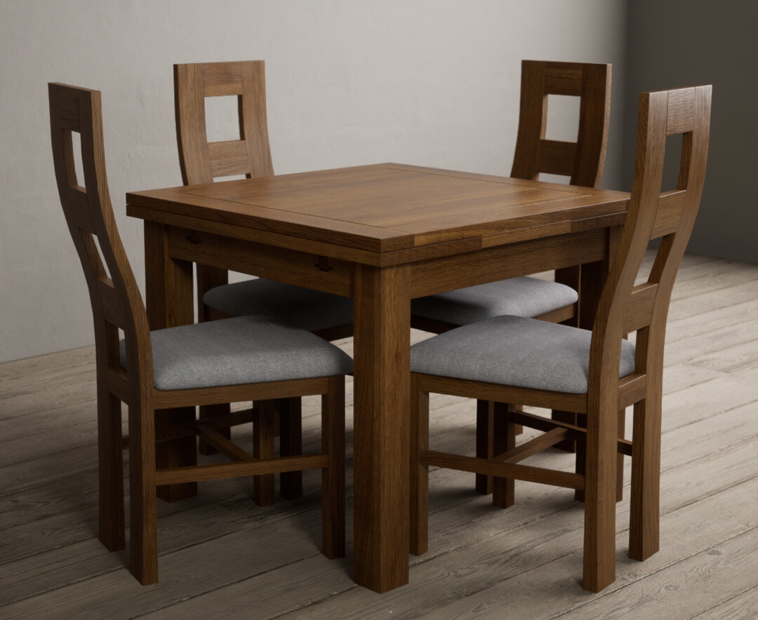 Photo 2 of Hampshire 90cm rustic solid oak extending dining table with 6 light grey rustic solid oak flow back chairs