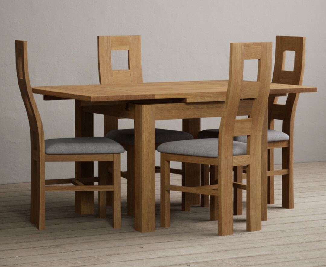 Photo 2 of Buxton 90cm solid oak extending dining table with 4 light grey natural solid oak flow back chairs