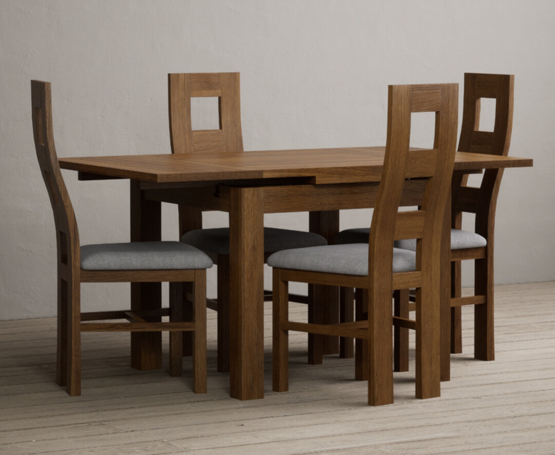 Photo 3 of Extending buxton 90cm rustic solid oak dining table with 4 charcoal grey chairs