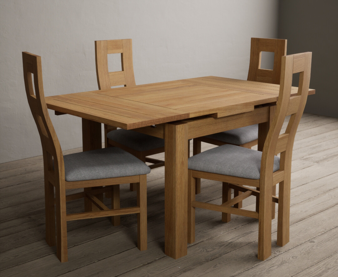 Photo 4 of Extending buxton 90cm solid oak dining table with 6 linen natural chairs
