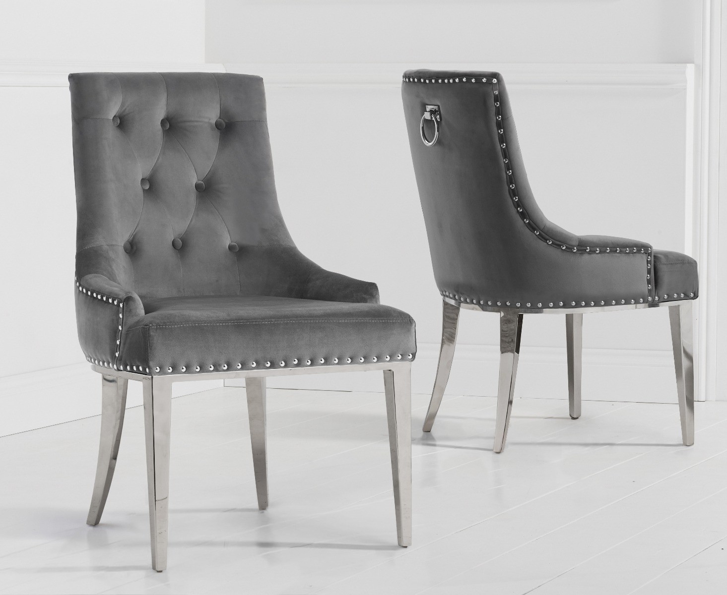 Photo 2 of Antonio 180cm grey marble table with 4 grey sienna velvet chairs
