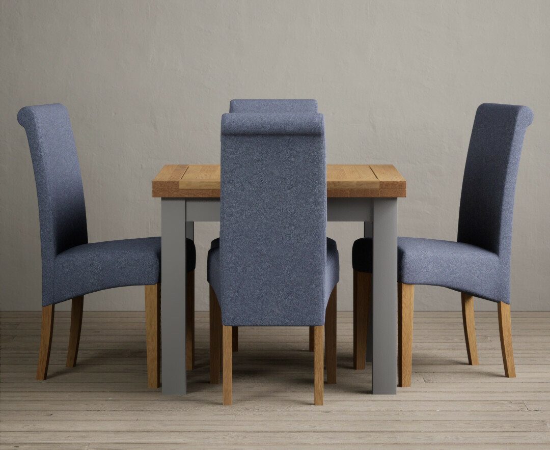 Product photograph of Hampshire 90cm Oak And Light Grey Extending Dining Table With 4 Charcoal Grey Scroll Back Chairs from Oak Furniture Superstore