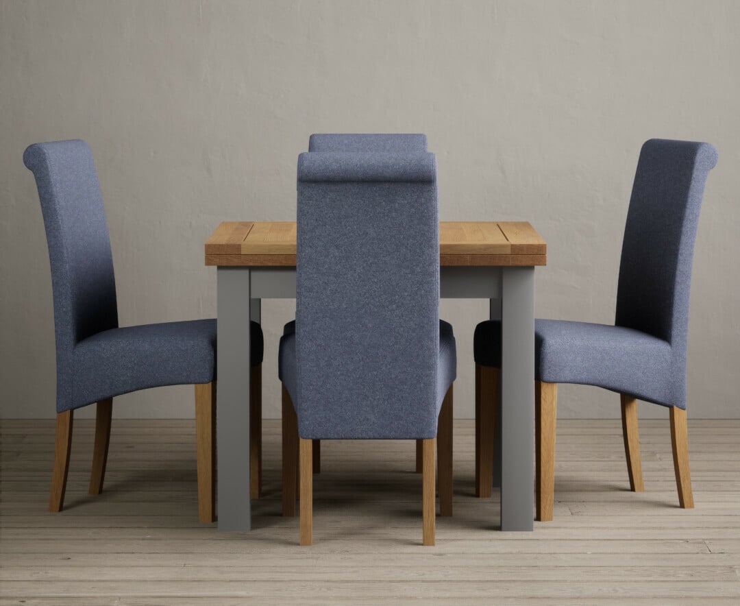 Extending Buxton 90cm Oak and Light Grey Painted Dining Table with 4 Brown  Chairs at Oak Furniture Superstore