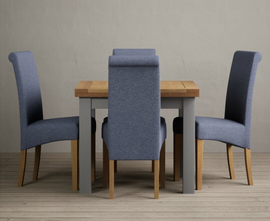 Hampshire 90cm Oak And Light Grey Extending Dining Table With 4 Brown Scroll Back Chairs