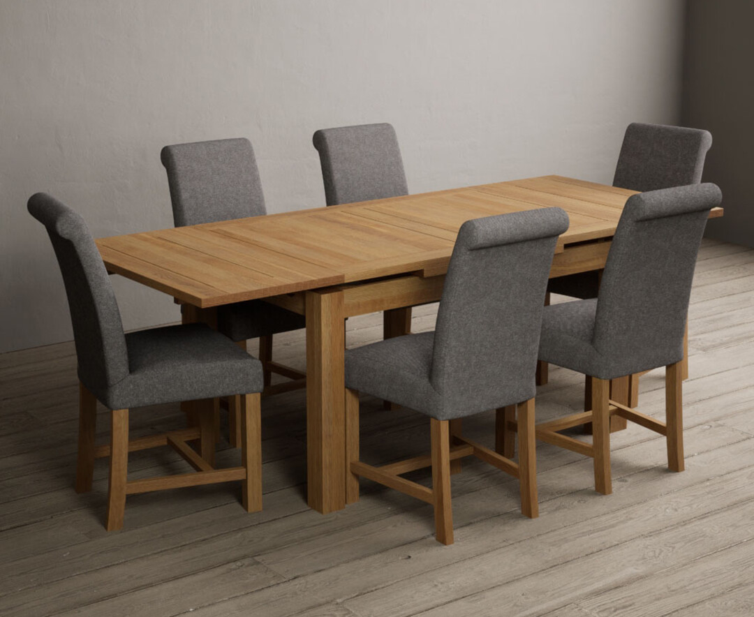 Photo 2 of Extending hampshire 140cm solid oak dining table with 8 natural braced leg chairs