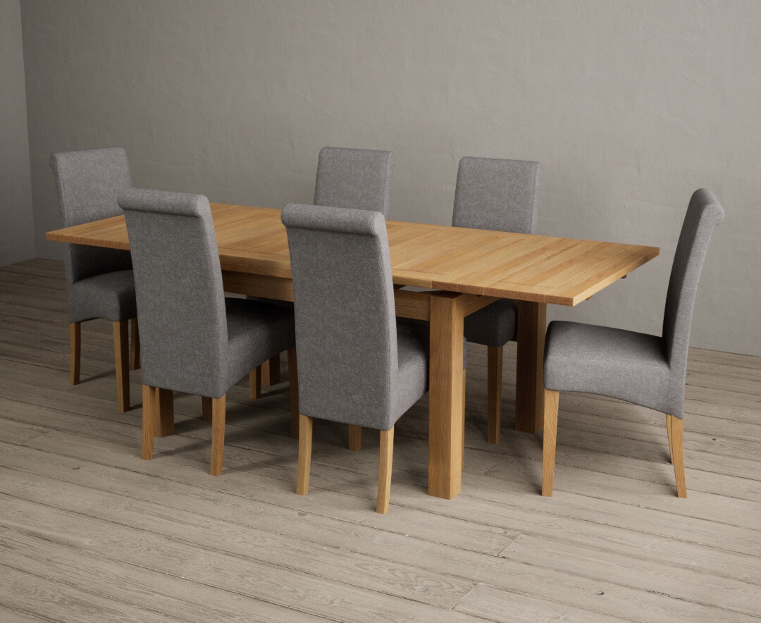 Photo 3 of Extending buxton 140cm solid oak dining table with 8 charcoal grey scroll back chairs