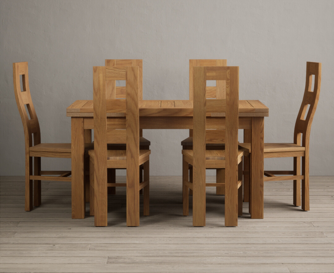 Photo 3 of Buxton 140cm solid oak extending dining table with 6 light grey natural solid oak flow back chairs
