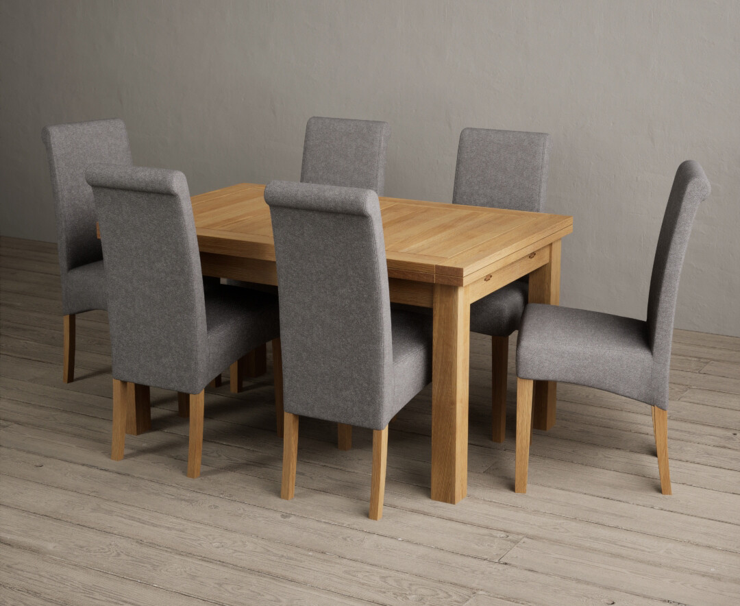 Hampshire 140cm Solid Oak Extending Dining Table With 6 Brown Scroll Back Chairs