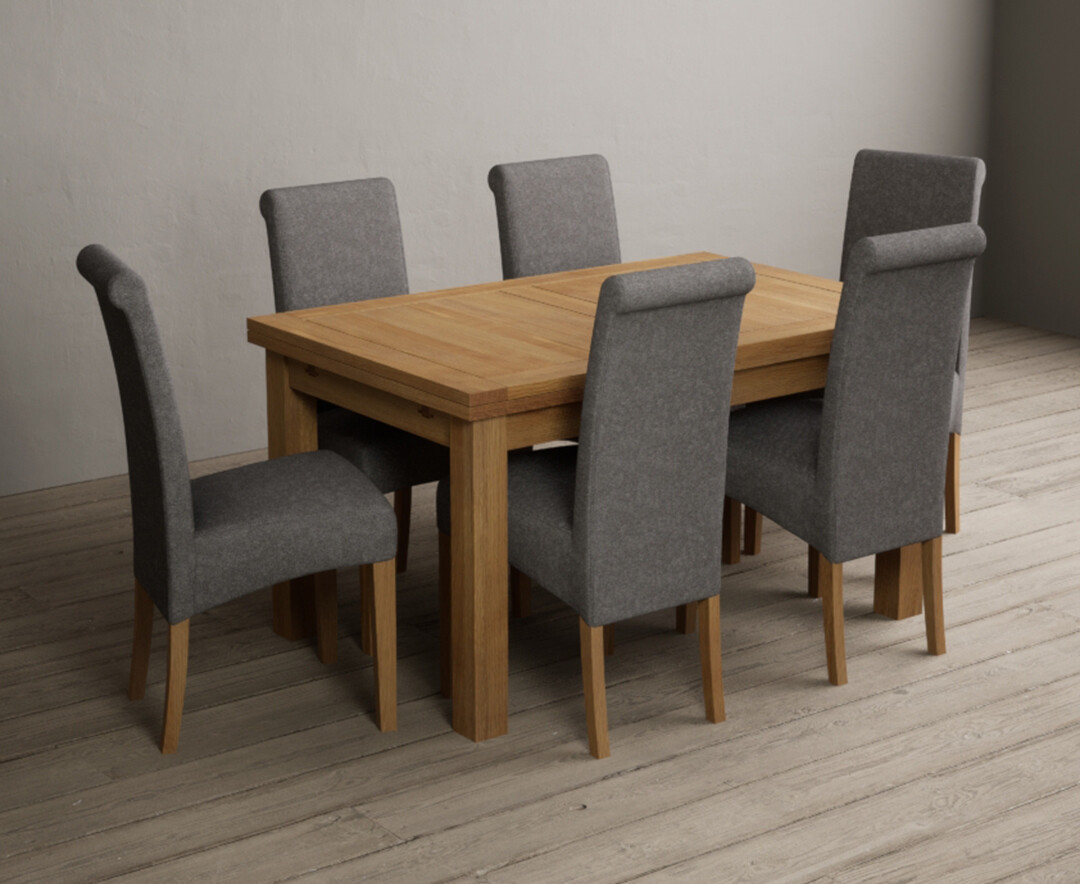 Photo 2 of Extending buxton 140cm solid oak dining table with 8 charcoal grey scroll back chairs