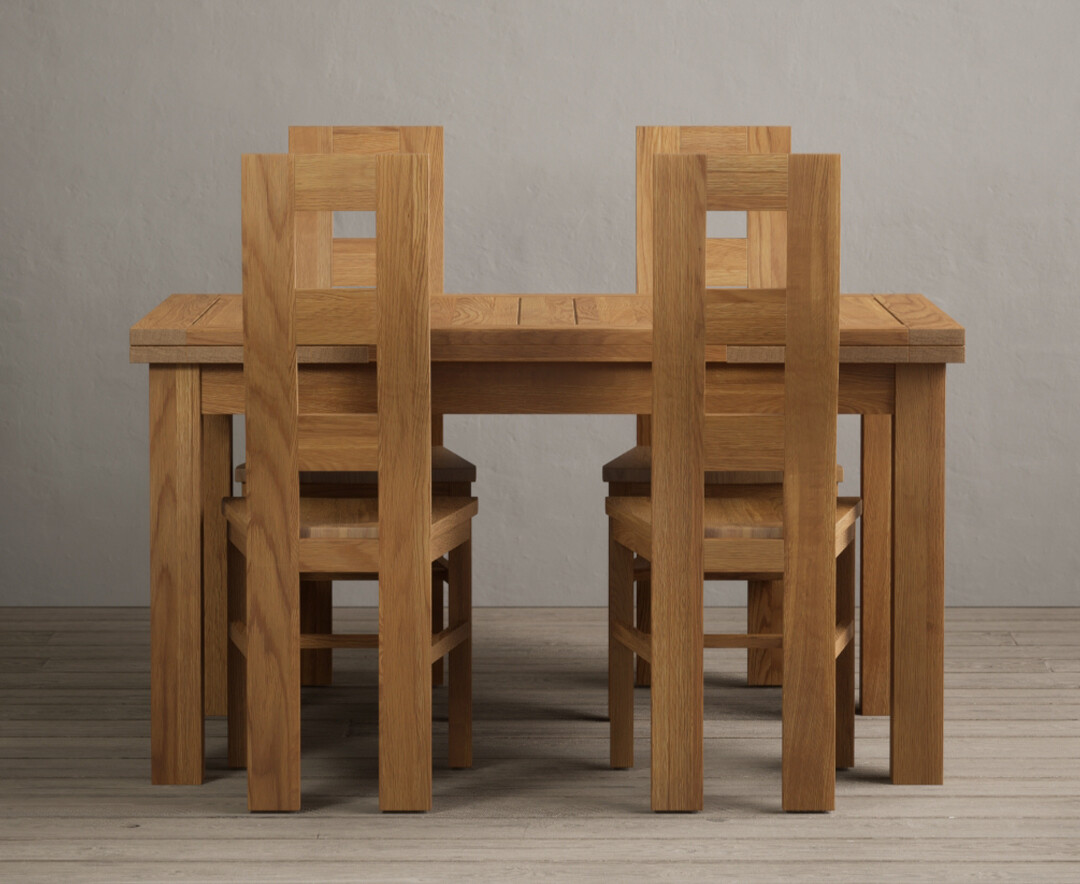 Product photograph of Hampshire 140cm Solid Oak Extending Dining Table With 6 Oak Flow Back Chairs With Oak Seats from Oak Furniture Superstore