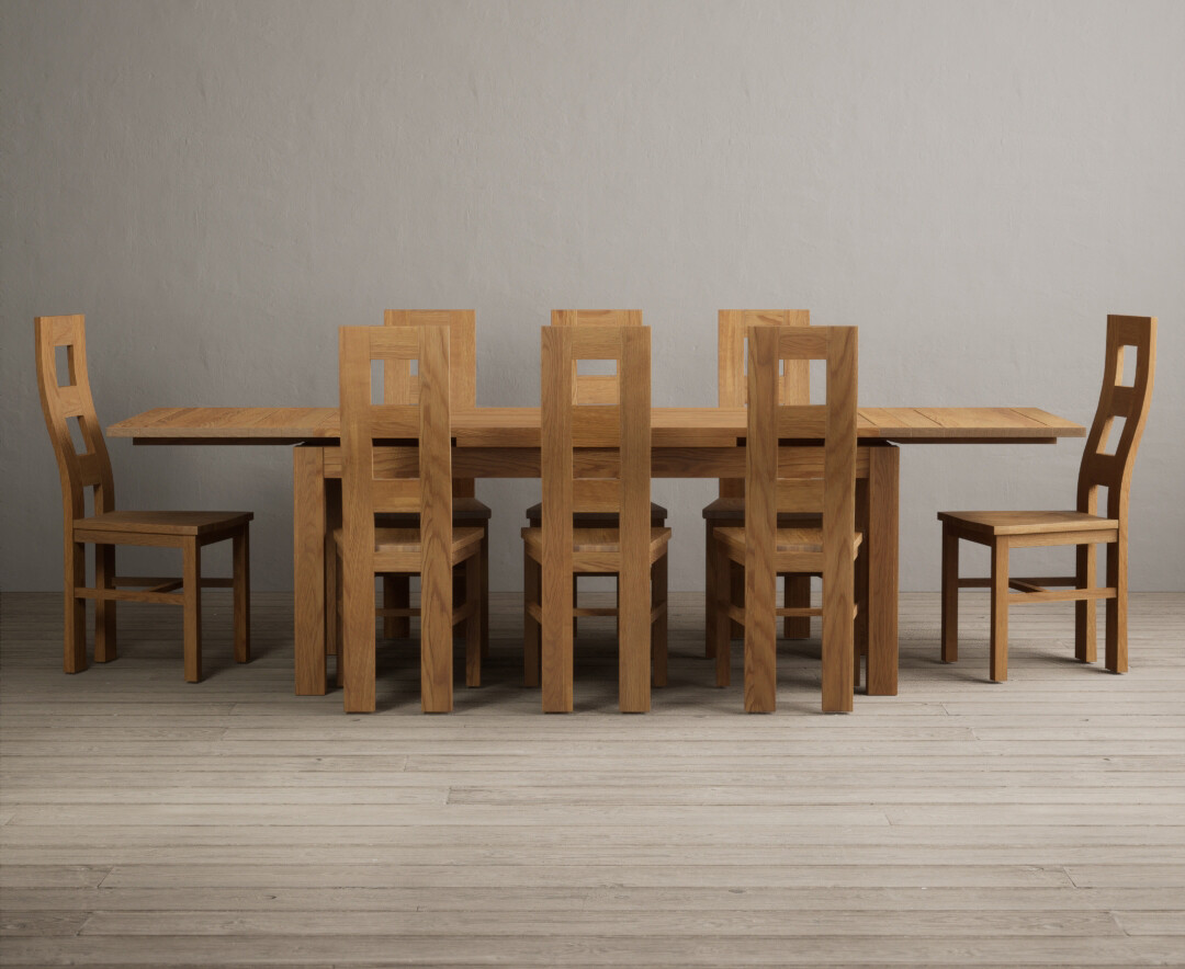 Photo 2 of Extending buxton 180cm solid oak dining table with 12 blue natural chairs