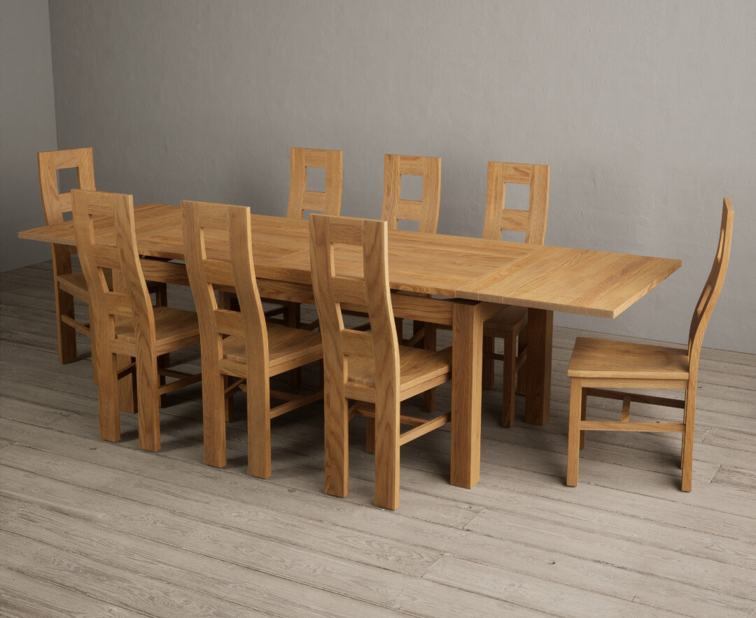 Product photograph of Buxton 180cm Solid Oak Extending Dining Table With 10 Oak Flow Back Chairs With Oak Seats from Oak Furniture Superstore
