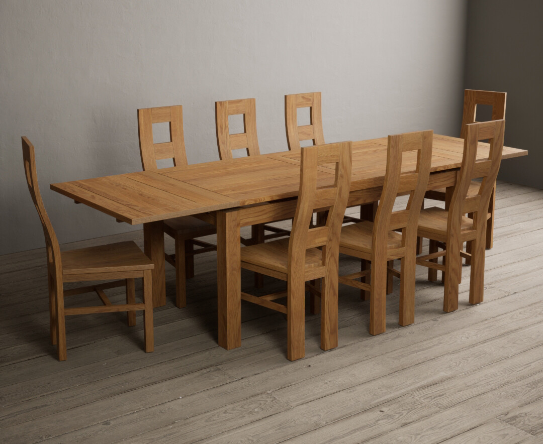 Photo 4 of Extending buxton 180cm solid oak dining table with 12 blue natural chairs