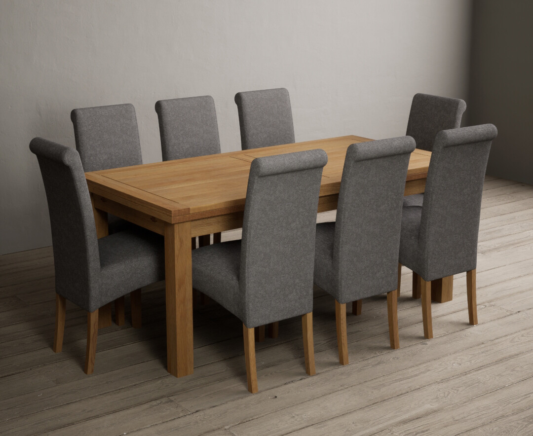 Hampshire 180cm Solid Oak Extending Dining Table With 6 Blue Scroll Back Chairs