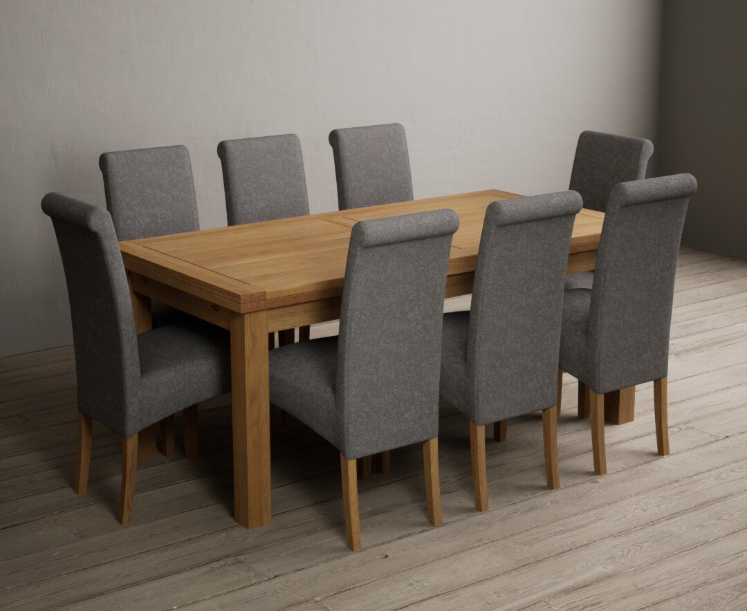 Extending Hampshire 180cm Solid Oak Dining Table With 12 Grey Scroll Back Chairs