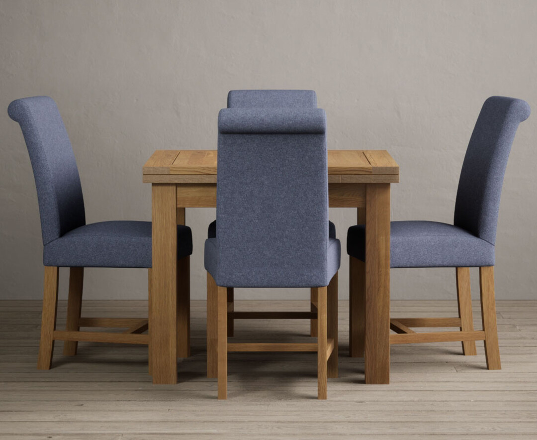 Photo 1 of Extending hampshire 90cm solid oak dining table with 6 blue braced leg chairs