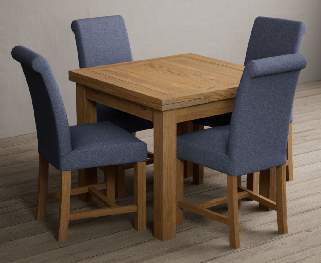 Photo 1 of Buxton 90cm solid oak extending dining table with 4 grey scroll back braced chairs