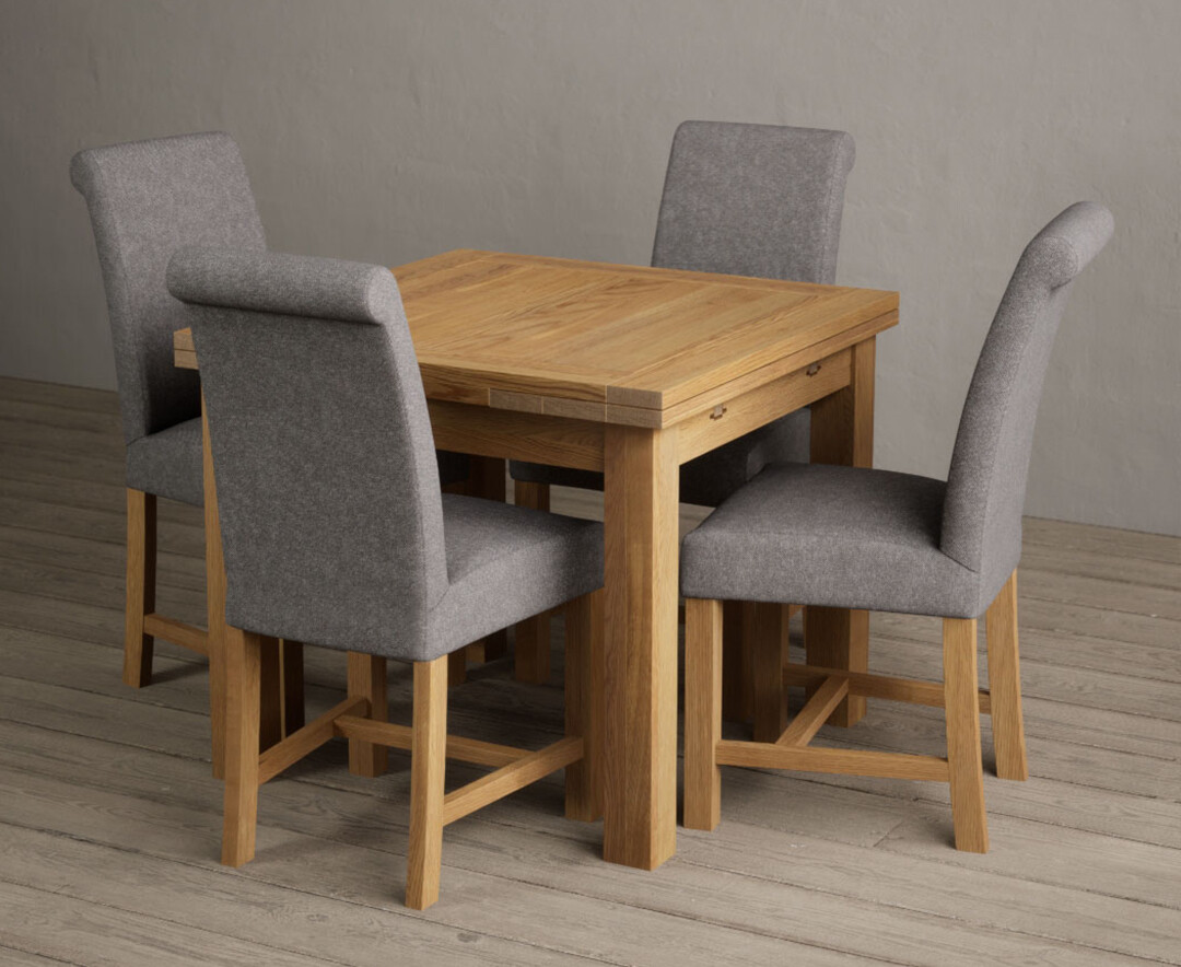 Photo 2 of Extending hampshire 90cm solid oak dining table with 6 charcoal grey braced leg chairs