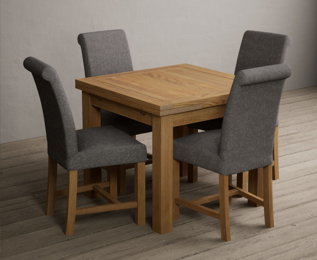 Product photograph of Hampshire 90cm Solid Oak Extending Dining Table With 4 Charcoal Grey Scroll Back Braced Chairs from Oak Furniture Superstore
