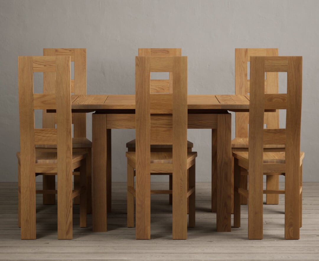 Extending Buxton 90cm Solid Oak Dining Table with 6 Oak Natural Chairs