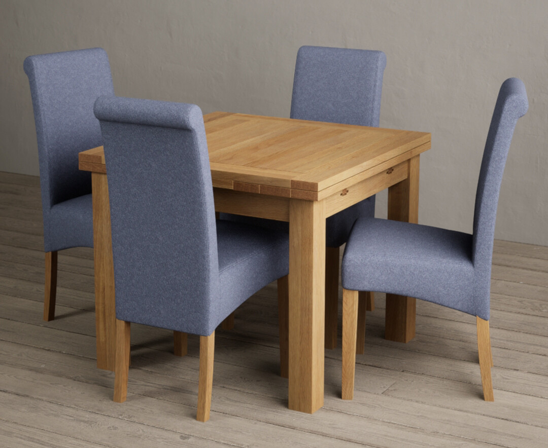 Extending Hampshire 90cm Solid Oak Dining Table With 6 Natural Scroll Back Chairs