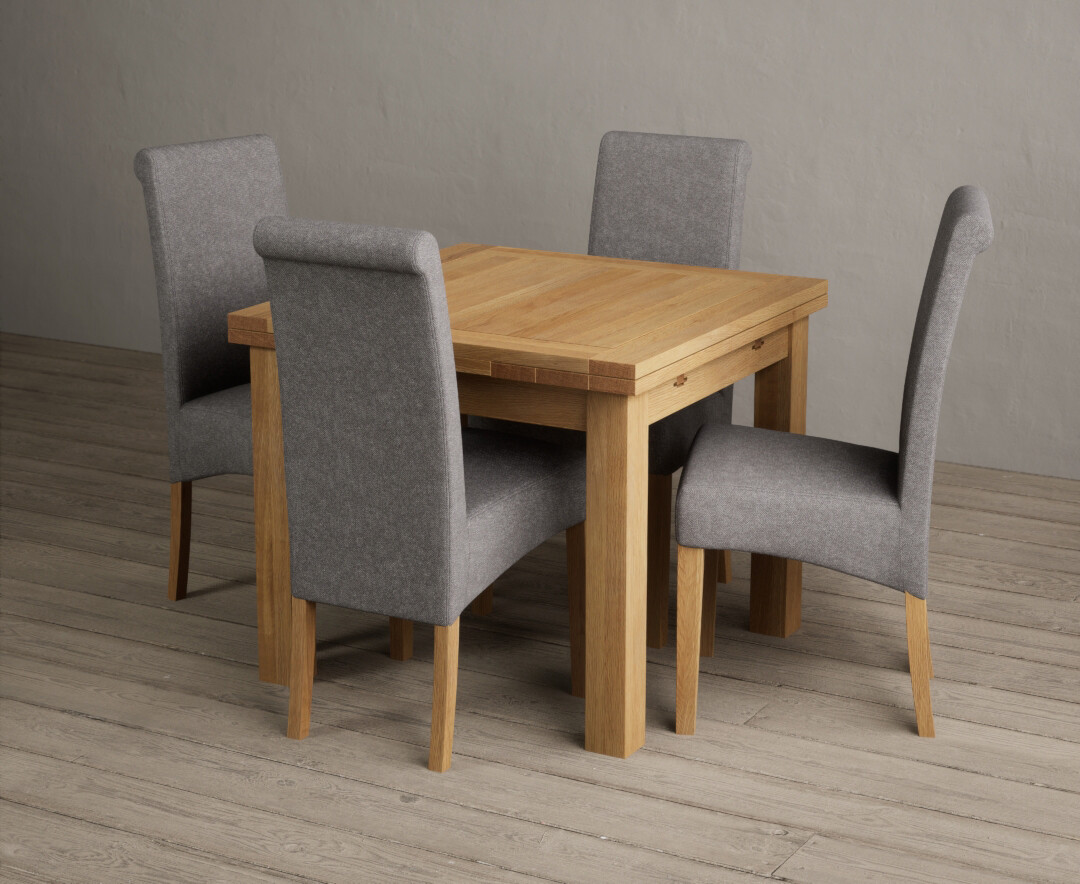 Product photograph of Hampshire 90cm Solid Oak Extending Dining Table With 4 Grey Scroll Back Chairs from Oak Furniture Superstore