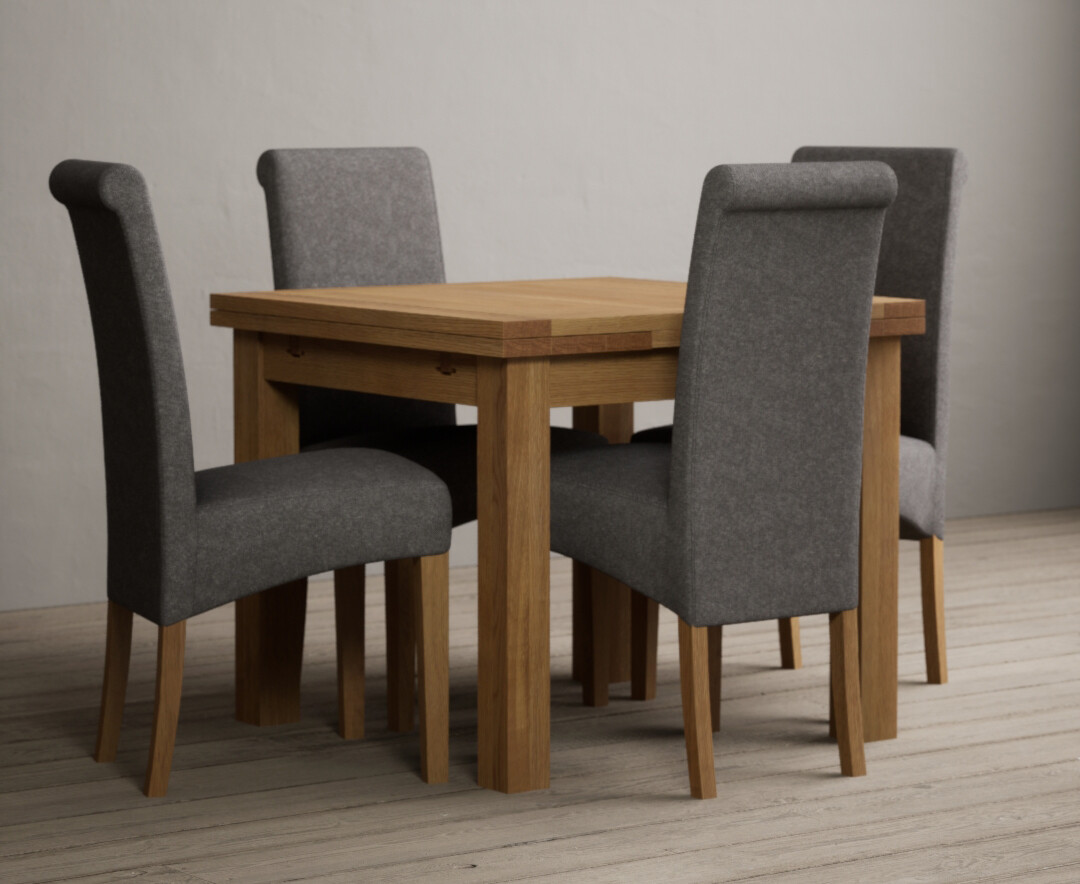 Photo 1 of Extending hampshire 90cm solid oak dining table with 6 charcoal grey scroll back chairs