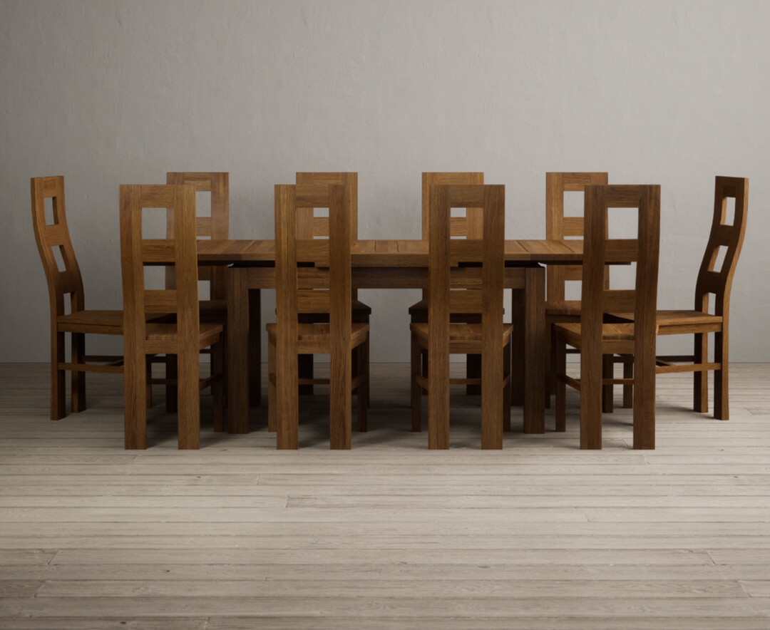 Product photograph of Buxton 140cm Rustic Solid Oak Extending Dining Table With 8 Rustic Rustic Solid Oak Flow Back Chairs With Rustic Seats from Oak Furniture Superstore.