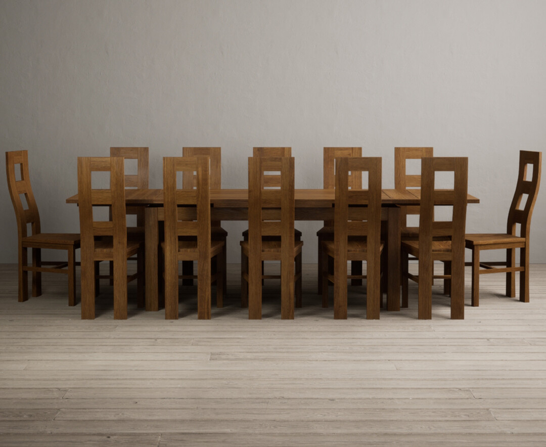 Product photograph of Hampshire 180cm Rustic Solid Oak Extending Dining Table With 12 Rustic Rustic Solid Oak Flow Back Chairs With Rustic Seats from Oak Furniture Superstore.