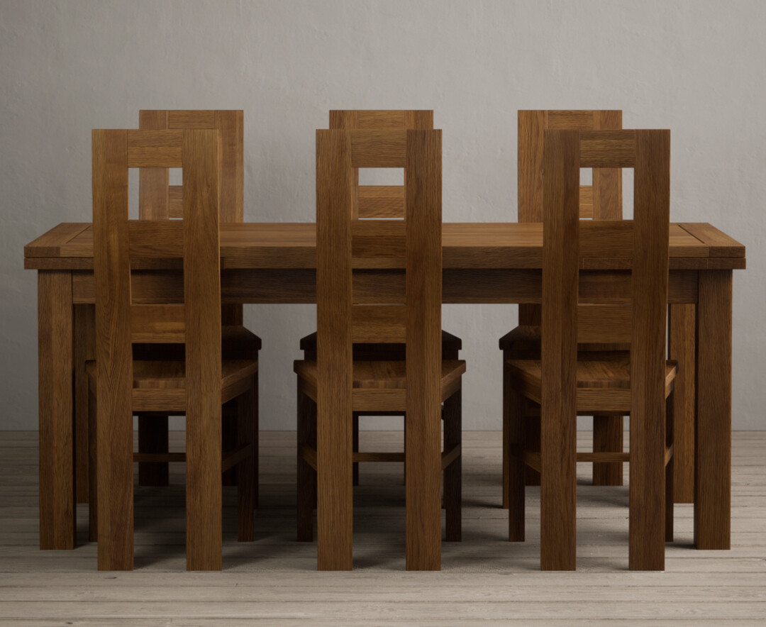 Extending Buxton 180cm Rustic Solid Oak Dining Table with 10 Rustic Oak Rustic Solid Oak Chairs at Oak Furniture Superstore