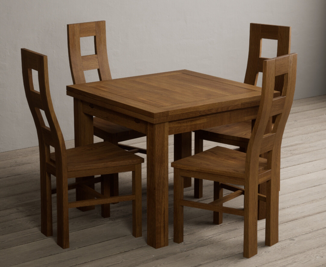 Hampshire 90cm Rustic Solid Oak Extending Dining Table With 6 Rustic Rustic Solid Oak Flow Back Chairs With Rustic Seats