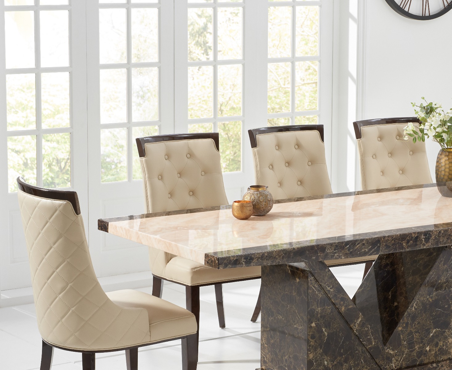 Photo 1 of Tenore 220cm marble effect dining table with 8 cream francesca chairs