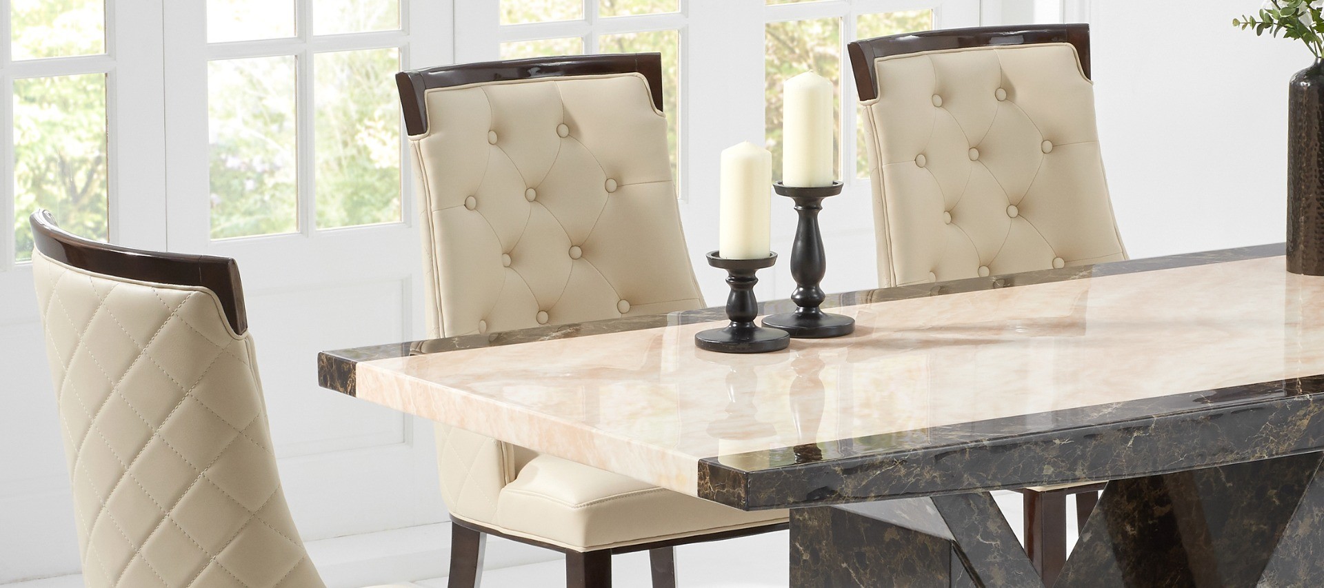Photo 4 of Tenore 220cm marble effect dining table with 12 cream francesca chairs