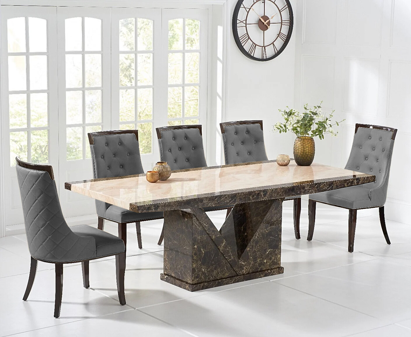 Photo 2 of Tenore 220cm extra large marble effect dining table with 6 grey francesca chairs