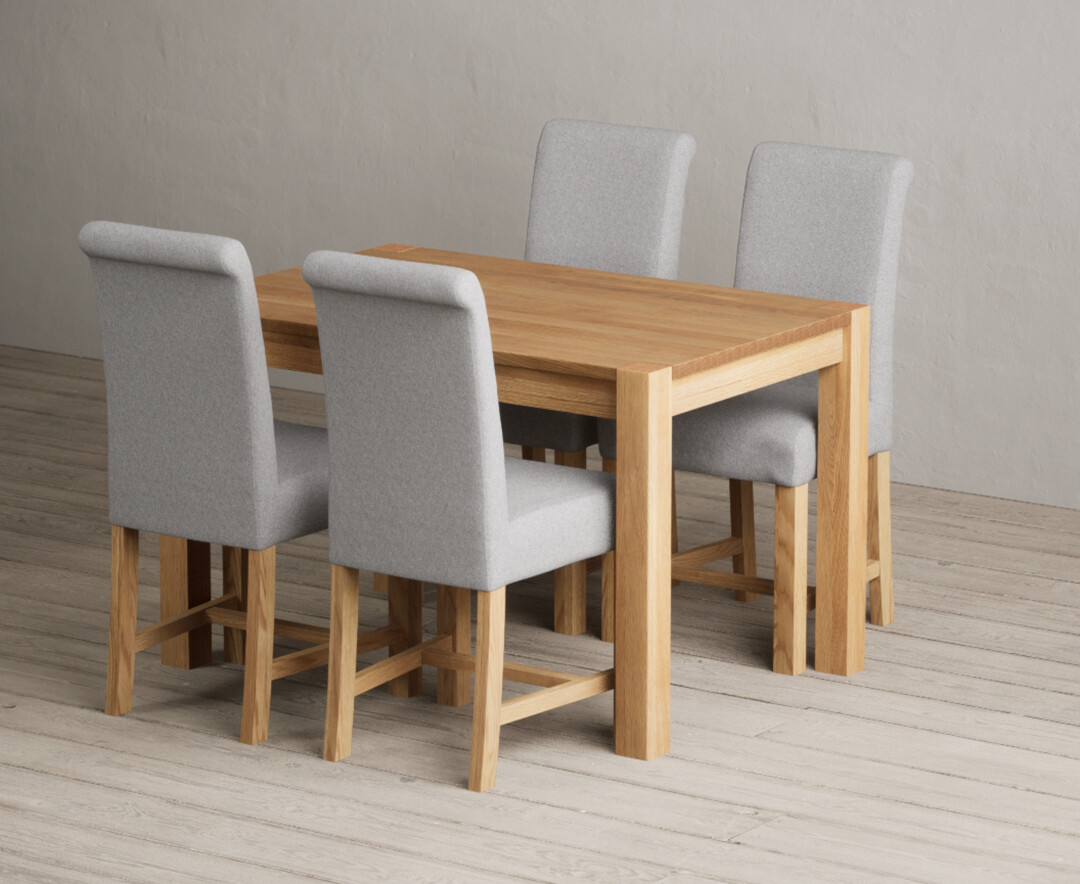 Product photograph of Thetford 120cm Oak Dining Table With 4 Charcoal Grey Scroll Back Chairs from Oak Furniture Superstore