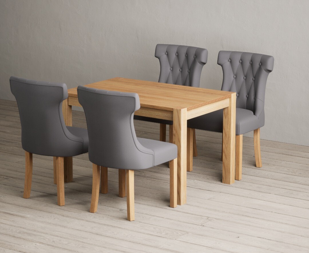 Product photograph of Thetford 120cm Oak Dining Table With 6 Grey Clara Chairs from Oak Furniture Superstore