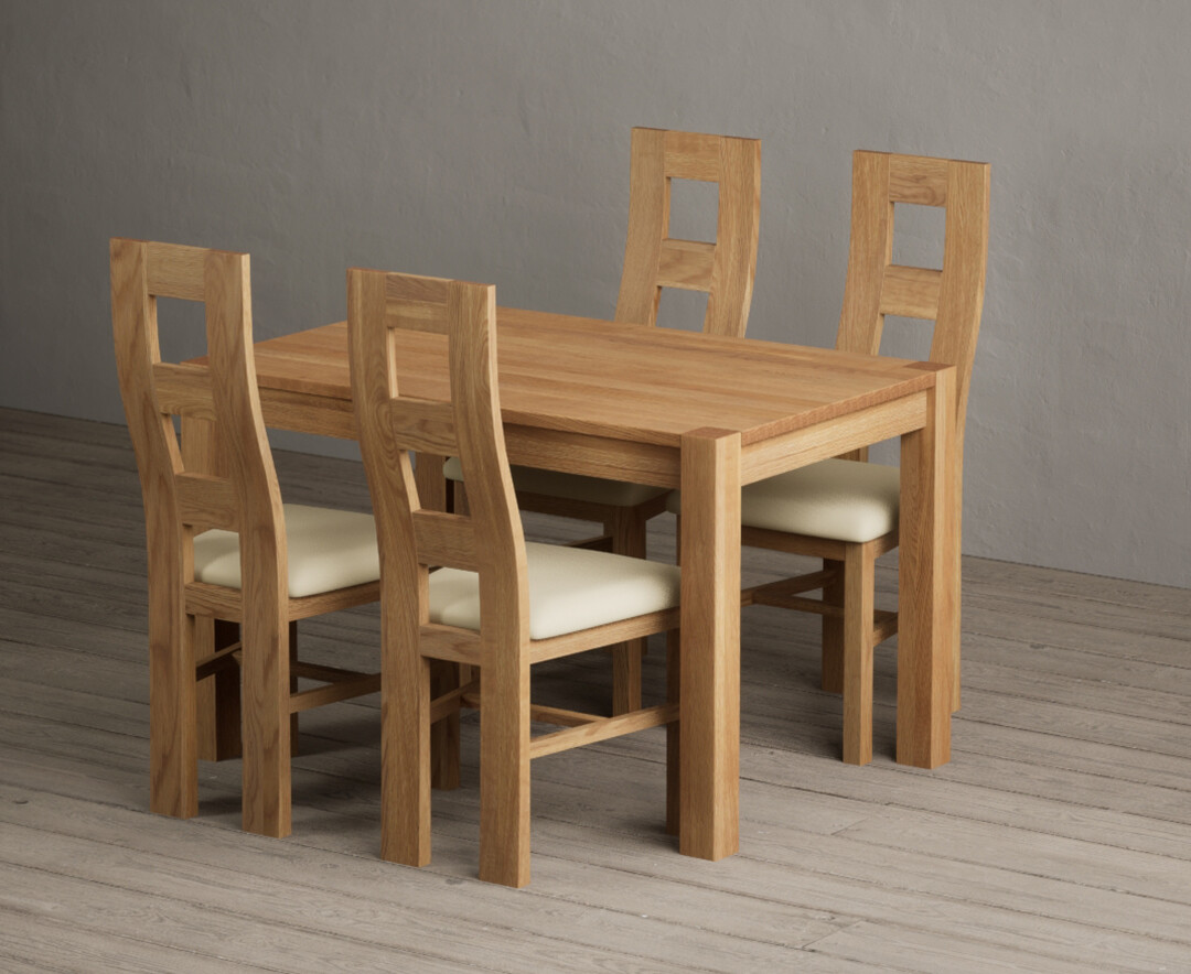 Product photograph of Thetford 120cm Oak Dining Table With 4 Grey Natural Solid Oak Chairs from Oak Furniture Superstore