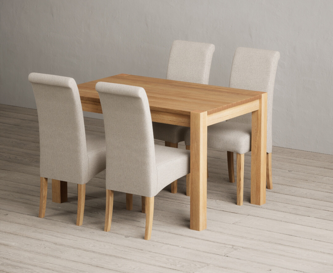 Product photograph of Thetford 120cm Oak Dining Table With 4 Grey Scroll Back Chairs from Oak Furniture Superstore
