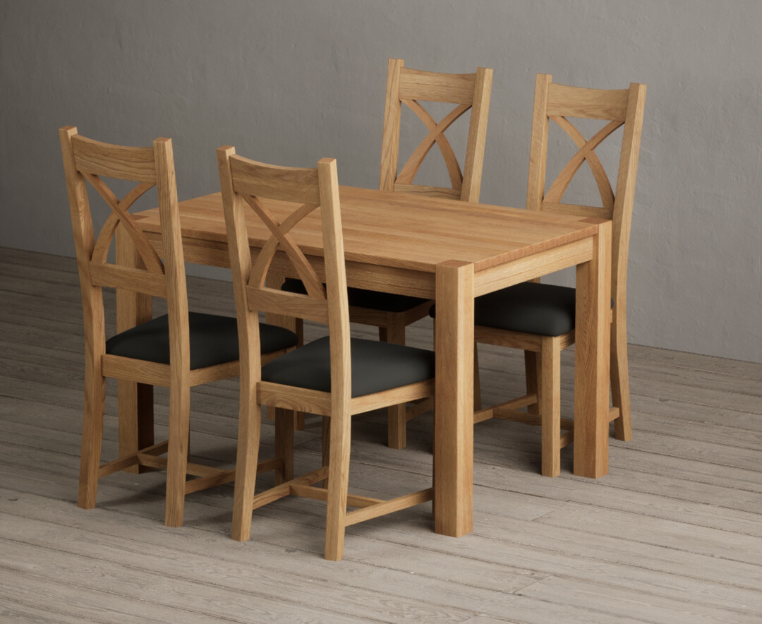 Product photograph of Thetford 120cm Oak Dining Table With 4 Black Natural Solid Oak Chairs from Oak Furniture Superstore
