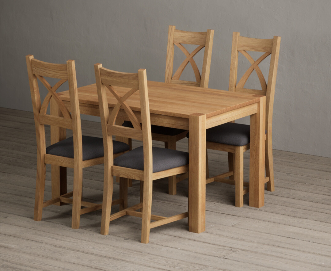 Product photograph of Thetford 120cm Oak Dining Table With 4 Linen Natural Solid Oak Chairs from Oak Furniture Superstore