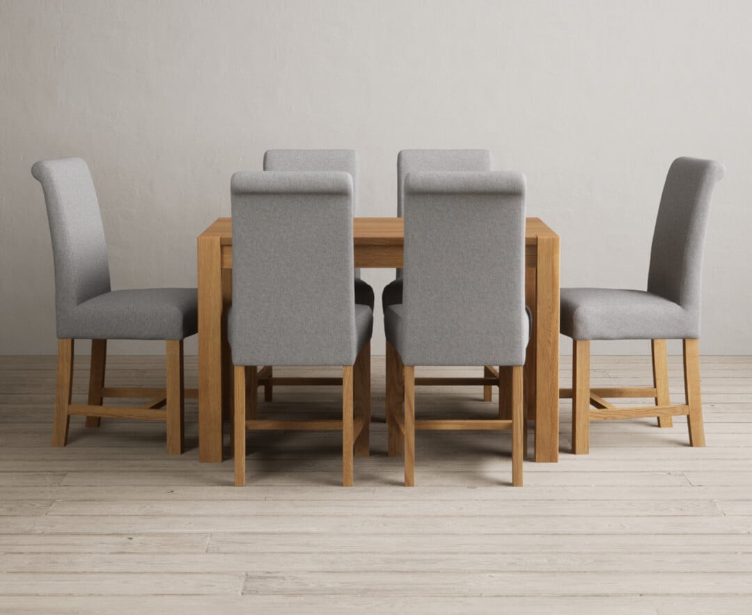 Thetford 120cm Oak Dining Table With 6 Charcoal Grey Scroll Back Chairs
