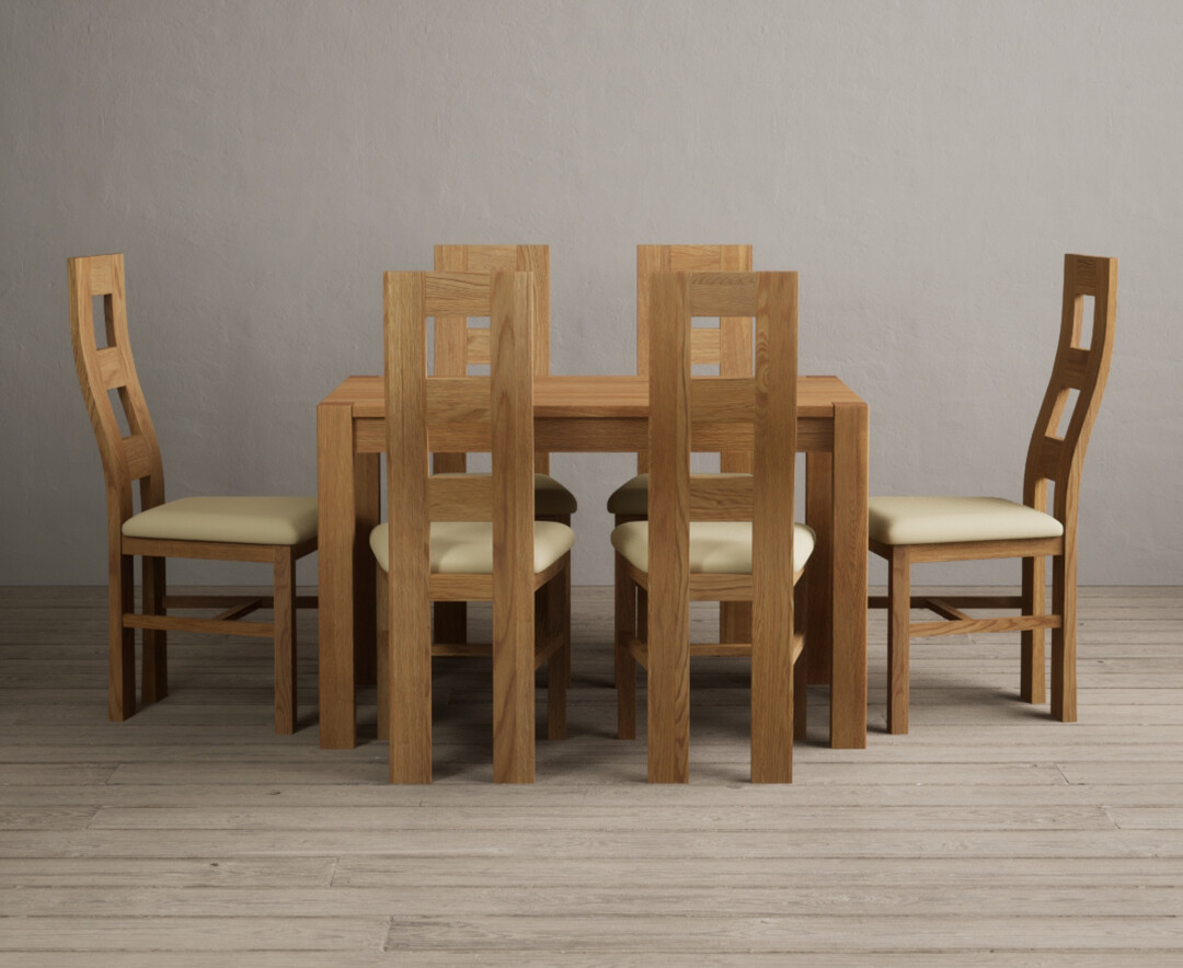 Thetford 120cm Oak Dining Table With 4 Grey Natural Solid Oak Chairs