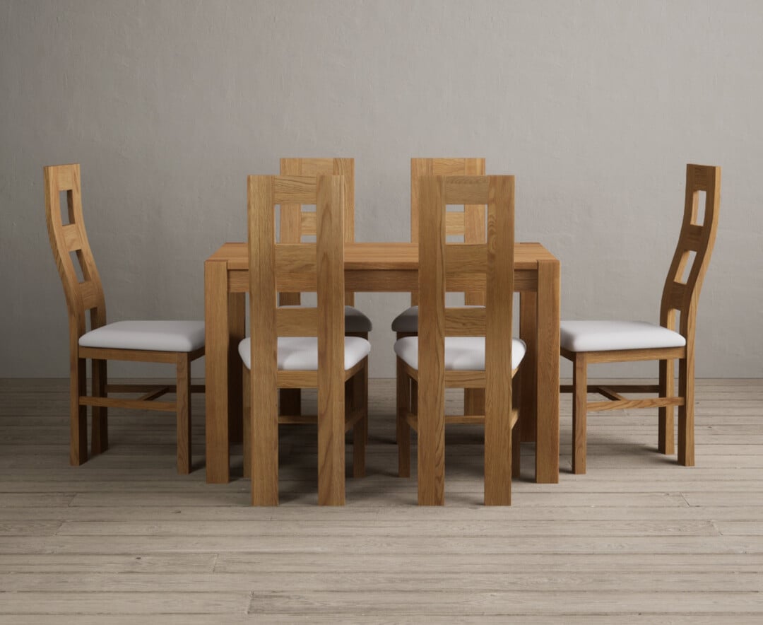 Thetford 120cm Oak Dining Table With 6 Blue Natural Chairs